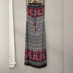 EUC Women’s MAURICE’S Pink/Black Patterned Strapless Maxi Dress (Medium)